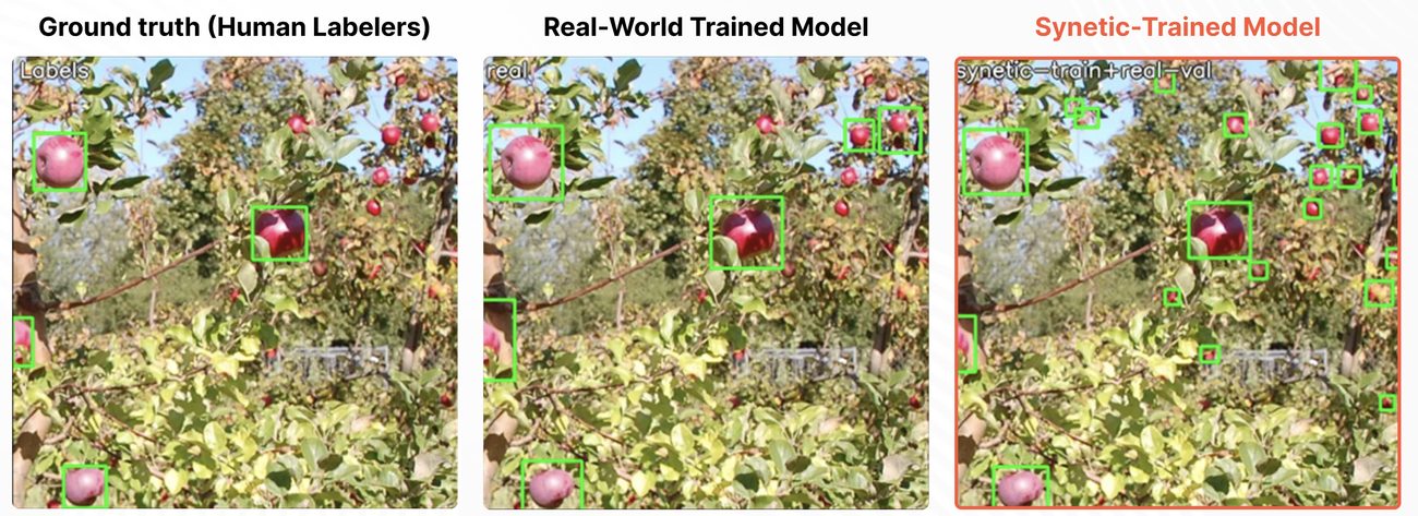 Human labels versus a real-trained model versus a Synetic-trained model